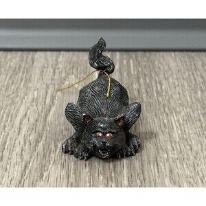 Vintage Small 1.75" Scary Resin Black Cat Hanging Ornament